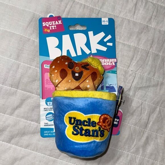BARK Plush Uncle Stan’s Pretzel & Bucket Squeaky Dog Toy - Picture 1 of 13